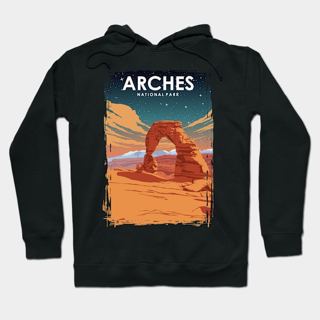 Arches National Park at Night Vintage Minimal Retro Travel Poster Hoodie by jornvanhezik